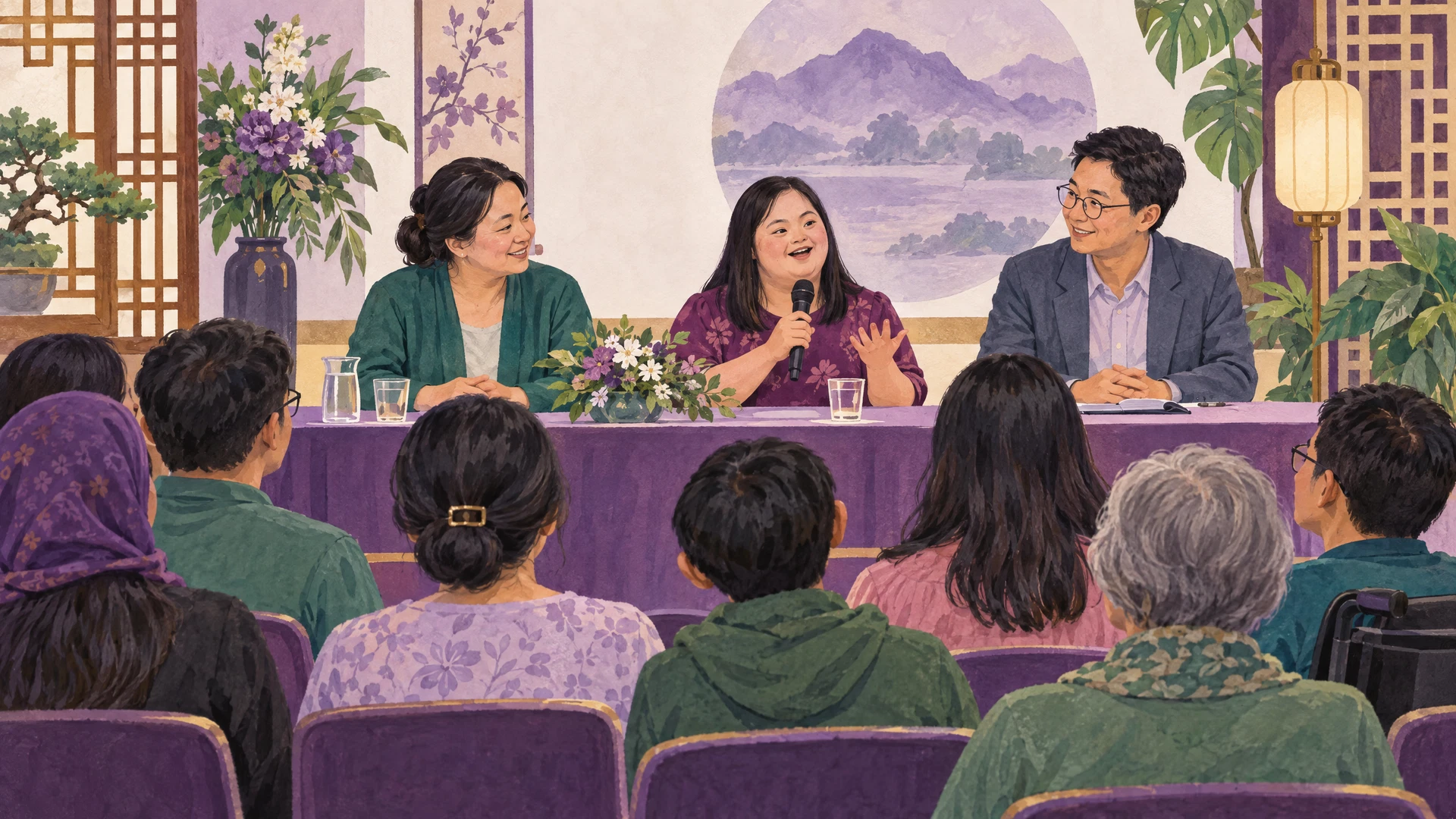Conceptual illustration of an inclusive panel discussion; not a photograph of an ALBE event